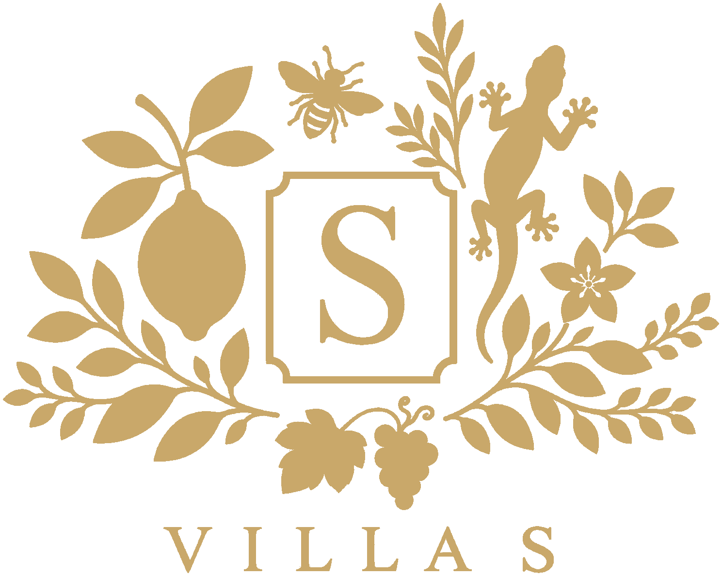 The Villa S crest in gold