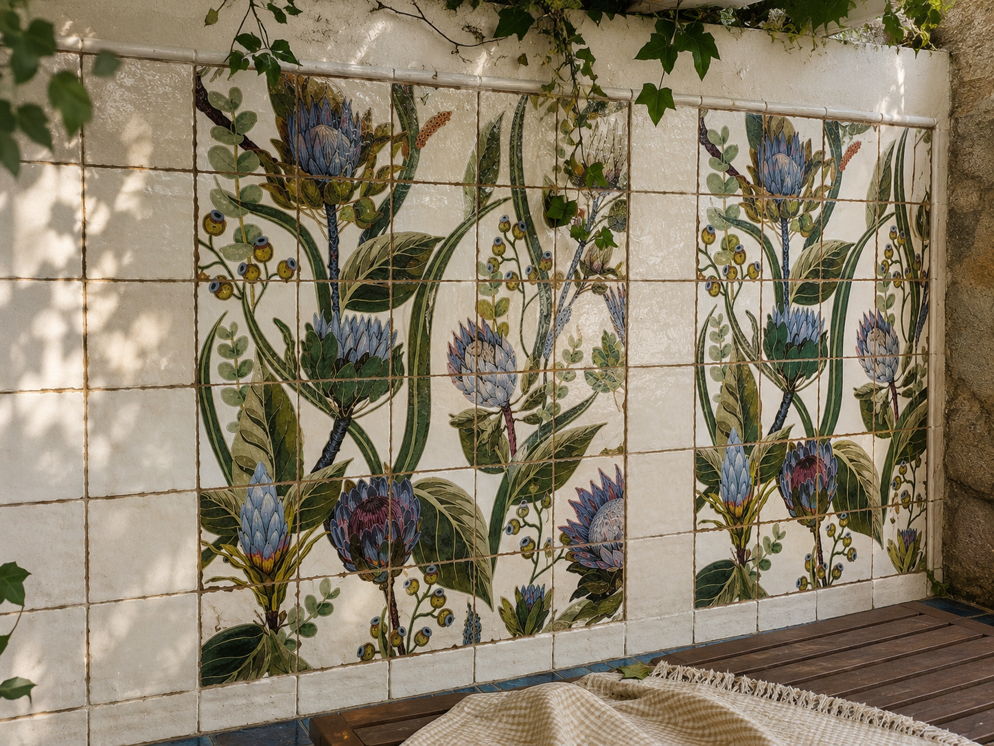 El mural de proteas pintado en el patio